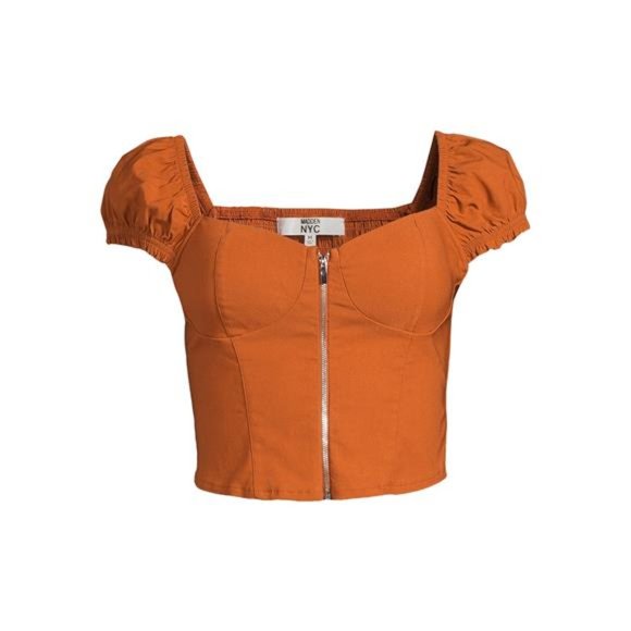 New With Tag - Madden Nyc Cute Women's Top Tshirt Front Zip Bra Cup Top - Picture 5 of 5